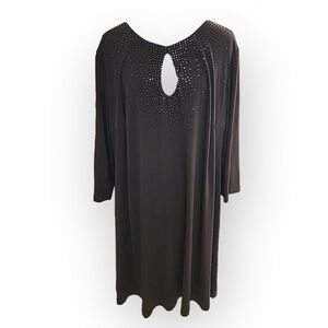 Calvin Klein Black 3/4 Sleeve Beaded Crew Neck Sheath Midi Dress Party Cocktail